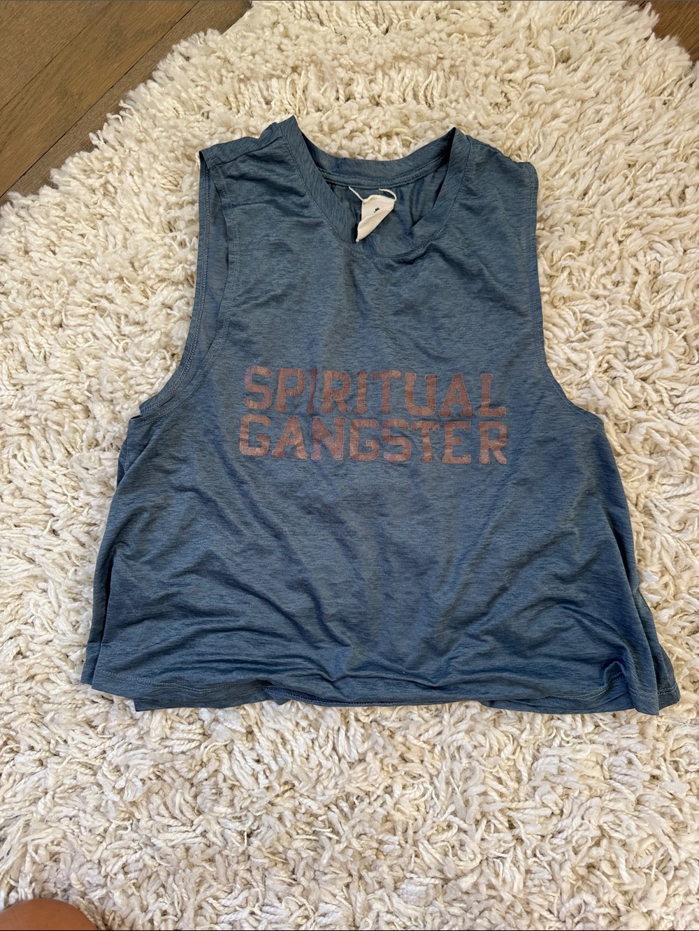 Spiritual Gangster Blue Graphic Muscle Tee with Pink Logo